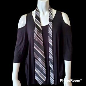 Roberto Villini Black, Gray, & White Striped Silk Tie